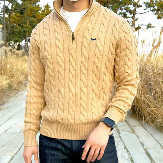 Casual Stand-Up Collar Half-Zip Knitted Sweaters